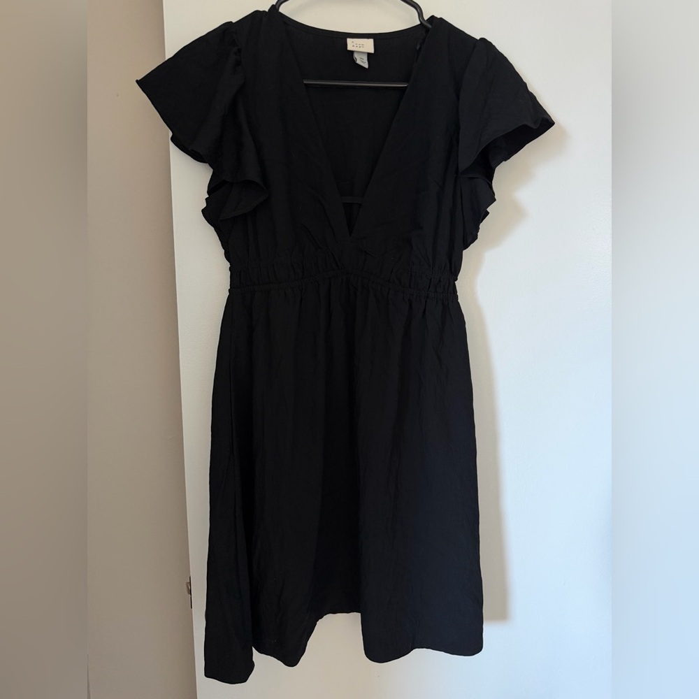 a new day Black V-Neck Flutter Sleeve Mini Dress